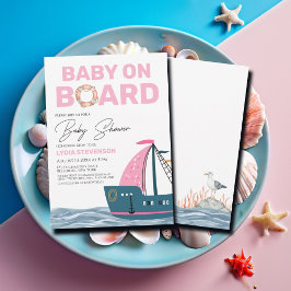Rosa Nautical Baby på babyduschen ombord Inbjudningar