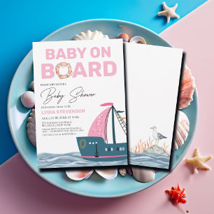 Rosa Nautical Baby på babyduschen ombord Inbjudningar