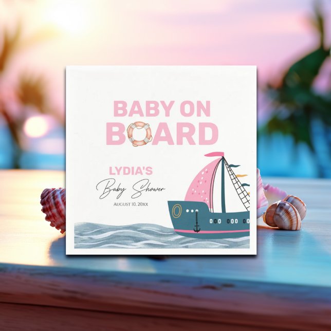 Rosa Nautical Baby på babyduschen ombord Pappersservett (Skapare uppladdad)