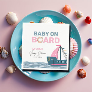 Rosa Nautical Baby på babyduschen ombord Pappersservett