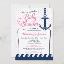 Rosa Nautical Baby Shower-inbjudan Retro Girl