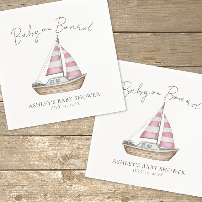 Rosa Nautical Baby Shower Pappersservett (Pink Nautical Baby Shower Napkins)