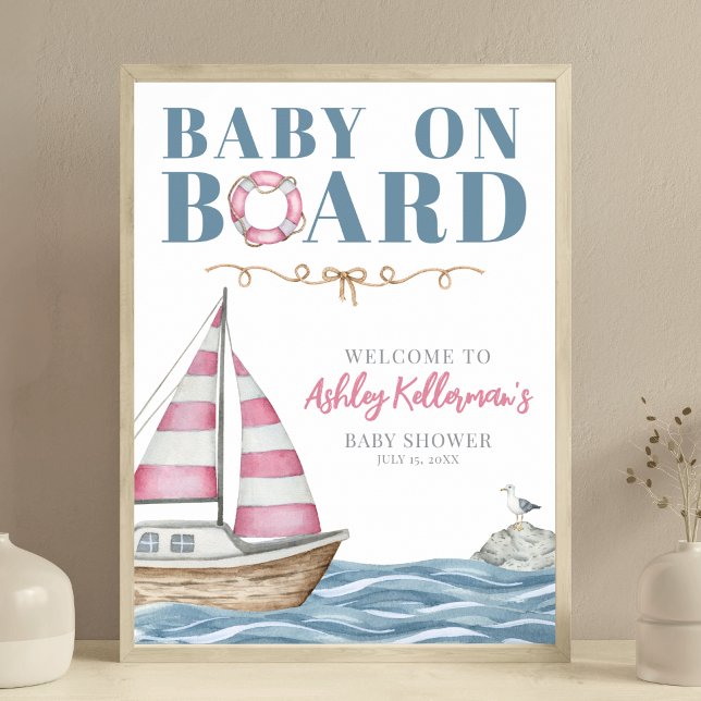 Rosa Nautical Baby Shower Poster (Pink Nautical Baby Shower Poster )