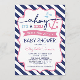 Rosa Nautical Girl Baby Shower-inbjudan Ahoy Inbjudningar