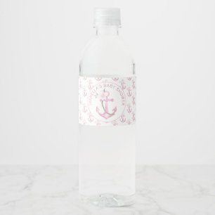 Rosa Nautical Girl Baby Shower Vattenflaska Label Vattenflaskor Etikett