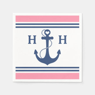 Rosa Nautical Heart Anchor Pappersservett