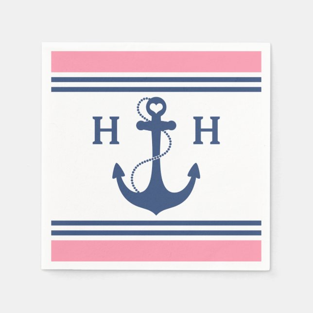 Rosa Nautical Heart Anchor Pappersservett (Framsidan)