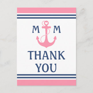 Rosa Nautical Heart Anchor Tack Vykort