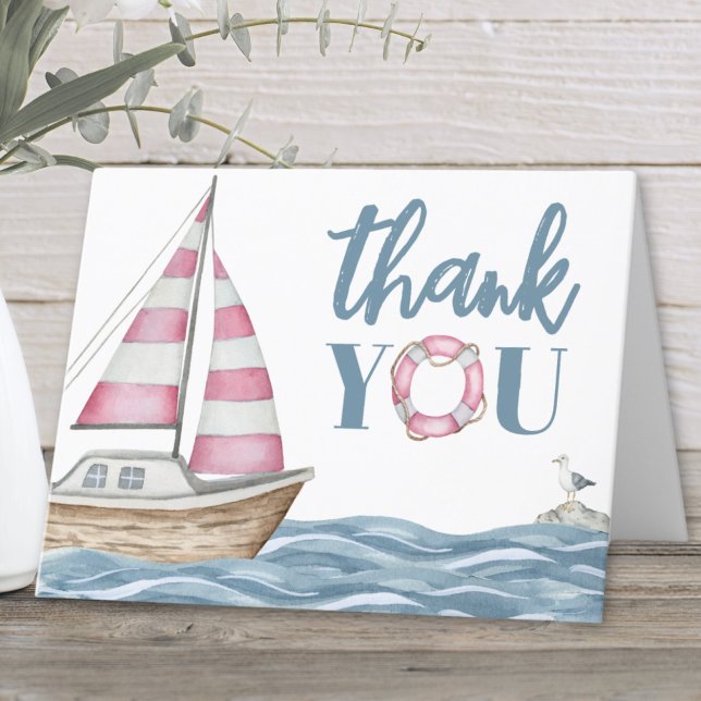 Rosa nautisk babyfest tack kort (Pink Nautical Baby Shower Thank You Card)