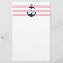 Rosa nautiska randar med ankrar monogramen brevpapper