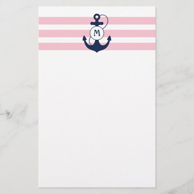 Rosa nautiska randar med ankrar monogramen brevpapper (Framsida)