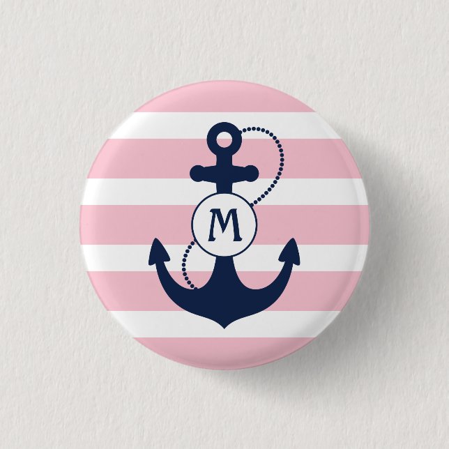 Rosa nautiska randar med ankrar monogramen knapp (Framsida)