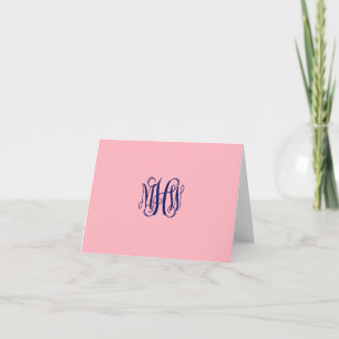 Rosa Navy 3 Initialt Vine Script Monogram DIY BG Anteckningskort