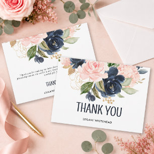 Rosa Navy Baby Shower Floral Akvarell Tack Kort