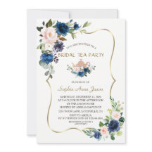 Rosa Navy Blåa blommor Guld Möhippa Tea Party