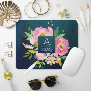 ROSA & NAVY Blommigt Bouquet Monogram Musmatta