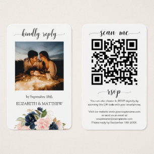 Rosa Navy Blommigt Photo QR Code Scan me OSA Visitkort