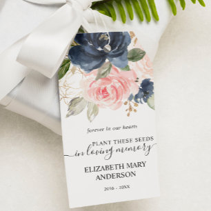 Rosa Navy Blommigt Seed Packet Memorial Funeral Presentetikett