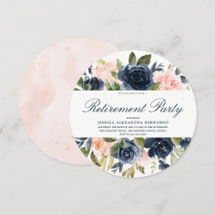 Rosa Navy Blue Boy Blommigt Pension Party Inbjudningar