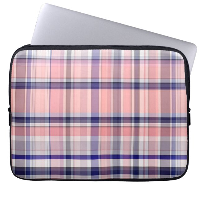 Rosa Navy Blue White Preppy Madras Play Laptop Sleeve (Framsidan)