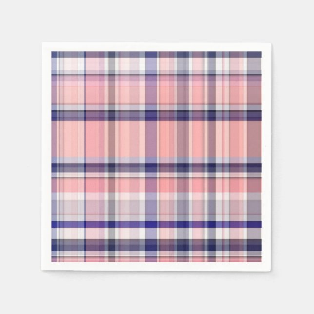 Rosa Navy Blue White Preppy Madras Play Pappersservett (Framsidan)