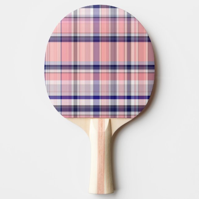 Rosa Navy Blue White Preppy Madras Play Pingisracket (Framsidan)