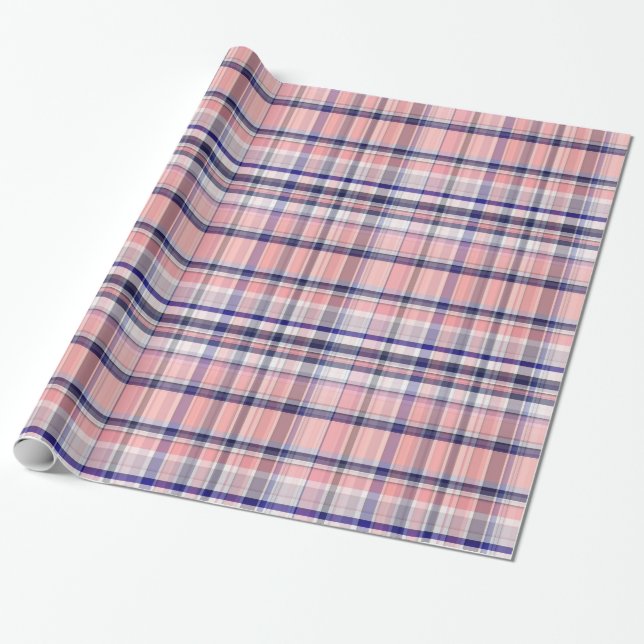 Rosa Navy Blue White Preppy Madras Play Presentpapper (Utrullad)