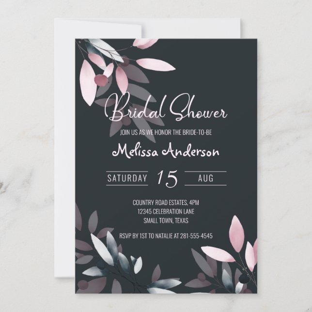 Rosa Navy Elegant Mjukt Bröllopsdusch i Vattenfärg (Framsida)