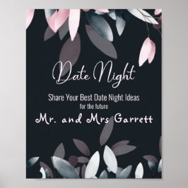 Rosa Navy Elegant Soft Watercolor Date Night Sign Poster