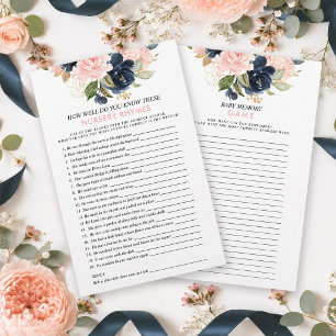 Rosa Navy Florala Dubbelsidiga Baby Shower-spel