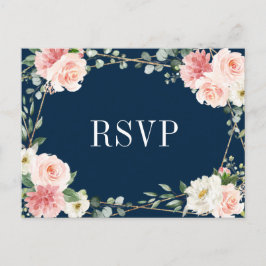 Rosa Navy Geometric Botanical Bröllop OSA Vykort