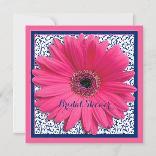 Rosa Navy Gerbera Daisy Bröllopsdusch-inbjudan Inbjudningar