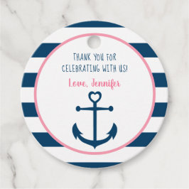 Rosa Navy Girl Nautical Anchor Baby Shower Gåvor Etiketter