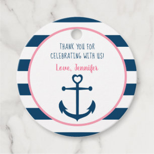 Rosa Navy Girl Nautical Anchor Baby Shower Gåvor Etiketter