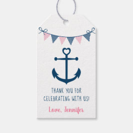 Rosa Navy Girl Nautical Anchor Baby Shower Presentetikett
