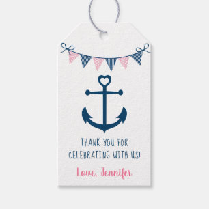 Rosa Navy Girl Nautical Anchor Baby Shower Presentetikett
