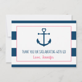 Rosa Navy Girl Nautical Anchor Baby Shower Tack Kort