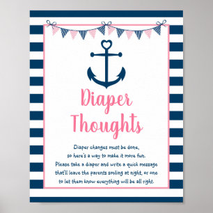 Rosa Navy Girl Nautical Anchor Diaper Thoughts Poster