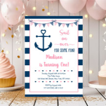 Rosa Navy Girl Nautical Anchor First Birthday