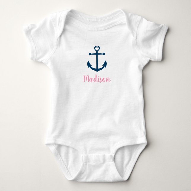 Rosa Navy Girl Nautical Anchor T Shirt (Framsida)
