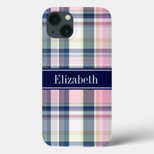Rosa Navy Grön Vit Preppy Madras N Monogram