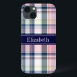 Rosa Navy Grönt White Preppy Madras N Monogram<br><div class="desc">Skuggor av Rosa, marinblått, Grönt och vit Preppy Madras Stil Play Mönster, marinblå Namn Monogram ========== Anpassa detta med ditt namn, monogram eller annan text. Du kan också ändra teckensnittet, justera storleka teckensnitt och teckenfärger, flytta texten för att justera mellanrummet mellan brev, lägga till fält osv. 2015 ©FantabulousPatterns All högers...</div>