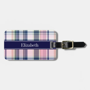 Rosa Navy Grönt White Preppy Madras N Monogram Bagagebricka