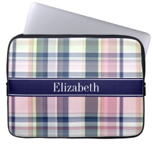 Rosa Navy Grönt White Preppy Madras N Monogram Laptop Fodral
