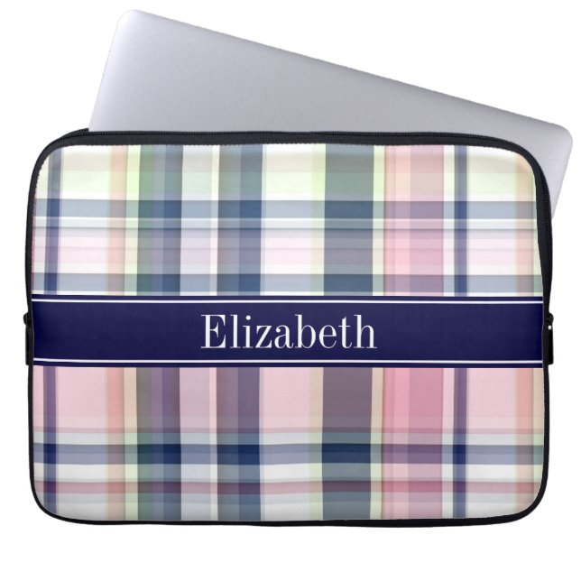 Rosa Navy Grönt White Preppy Madras N Monogram Laptop Fodral (Framsidan)