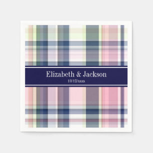 Rosa Navy Grönt White Preppy Madras N Monogram Pappersservett