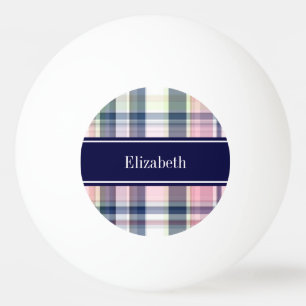 Rosa Navy Grönt White Preppy Madras N Monogram Pingisboll