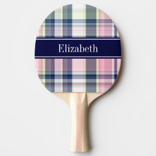 Rosa Navy Grönt White Preppy Madras N Monogram Pingisracket