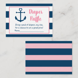 Rosa Navy Nautical Anchor Baby Diaper Raffle Tilläggskort