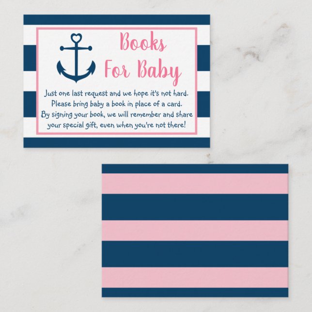 Rosa Navy Nautical Anchor Baby Shower Bok - begära Tilläggskort (Fram/baksida)